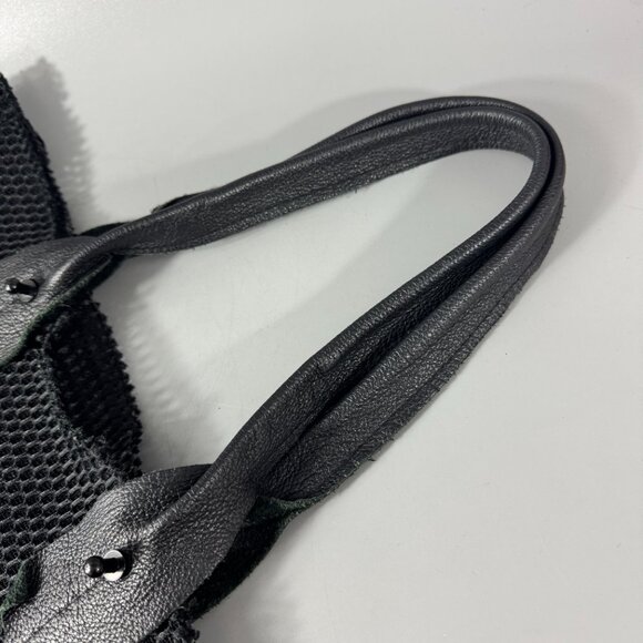 David Galan Black Mesh Material with Black Leather Straps Large Tote Bag - Picture 7 of 10